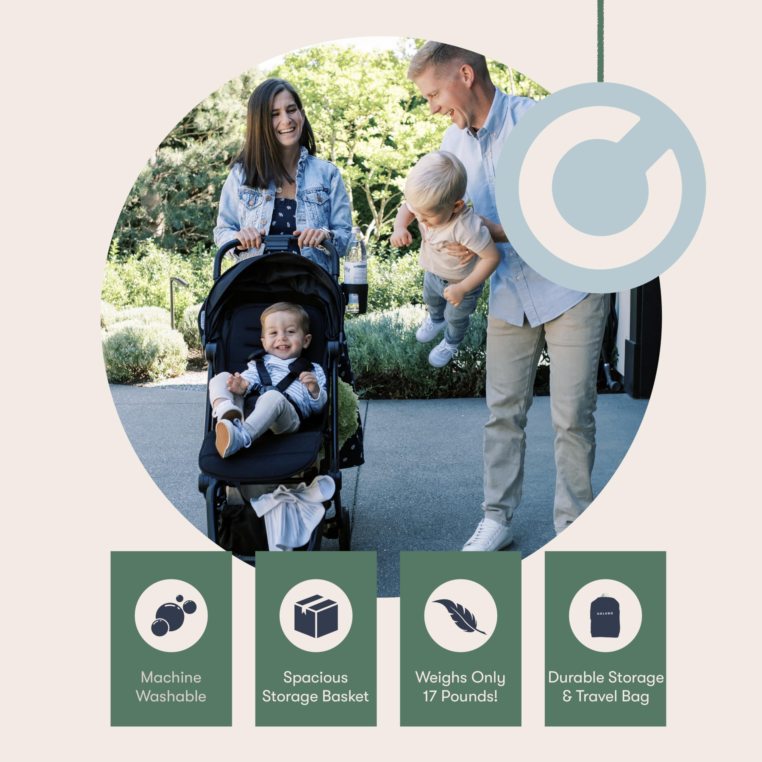 Colugo Compact Stroller five-point harness keeps children secure on the go.
