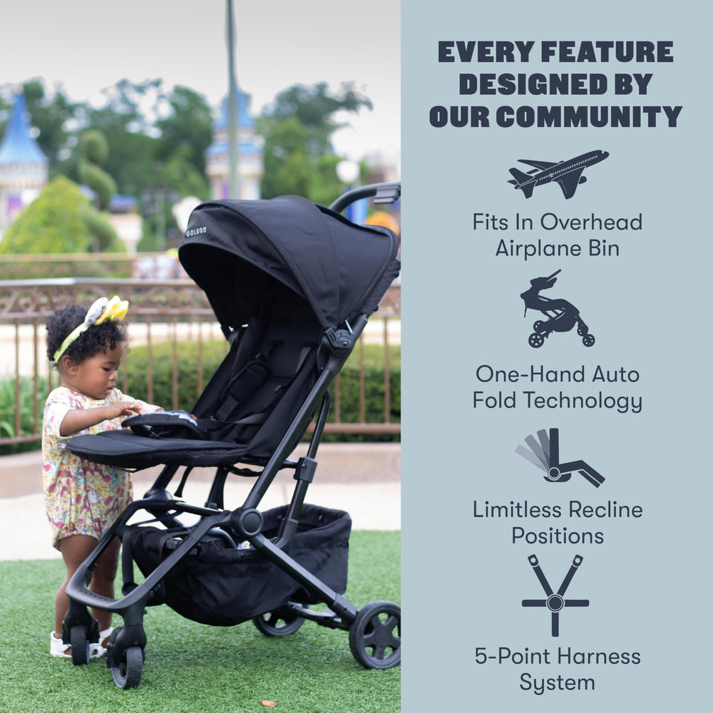 Colugo Compact Stroller lightweight 16-lb frame eases travel and lifting.