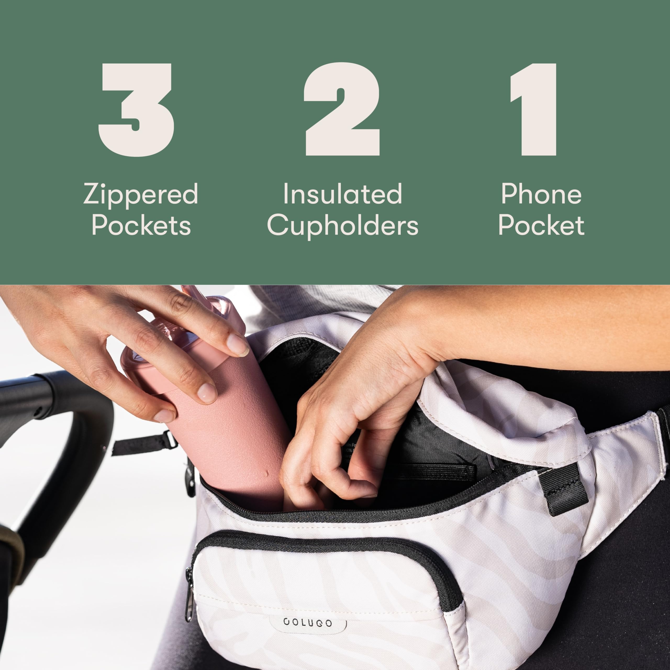 Colugo On-The-Go Stroller Organizer strap installation demonstrates secure attachment
