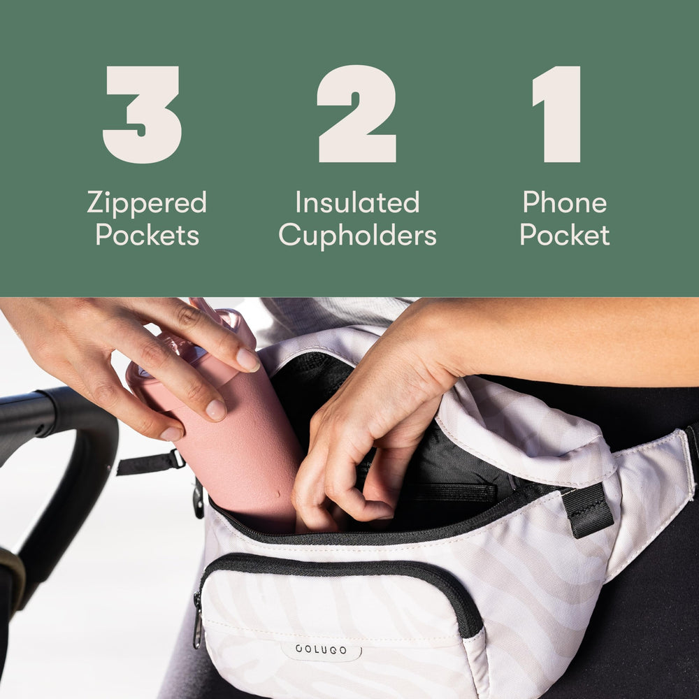 Colugo On-The-Go Stroller Organizer strap installation demonstrates secure attachment