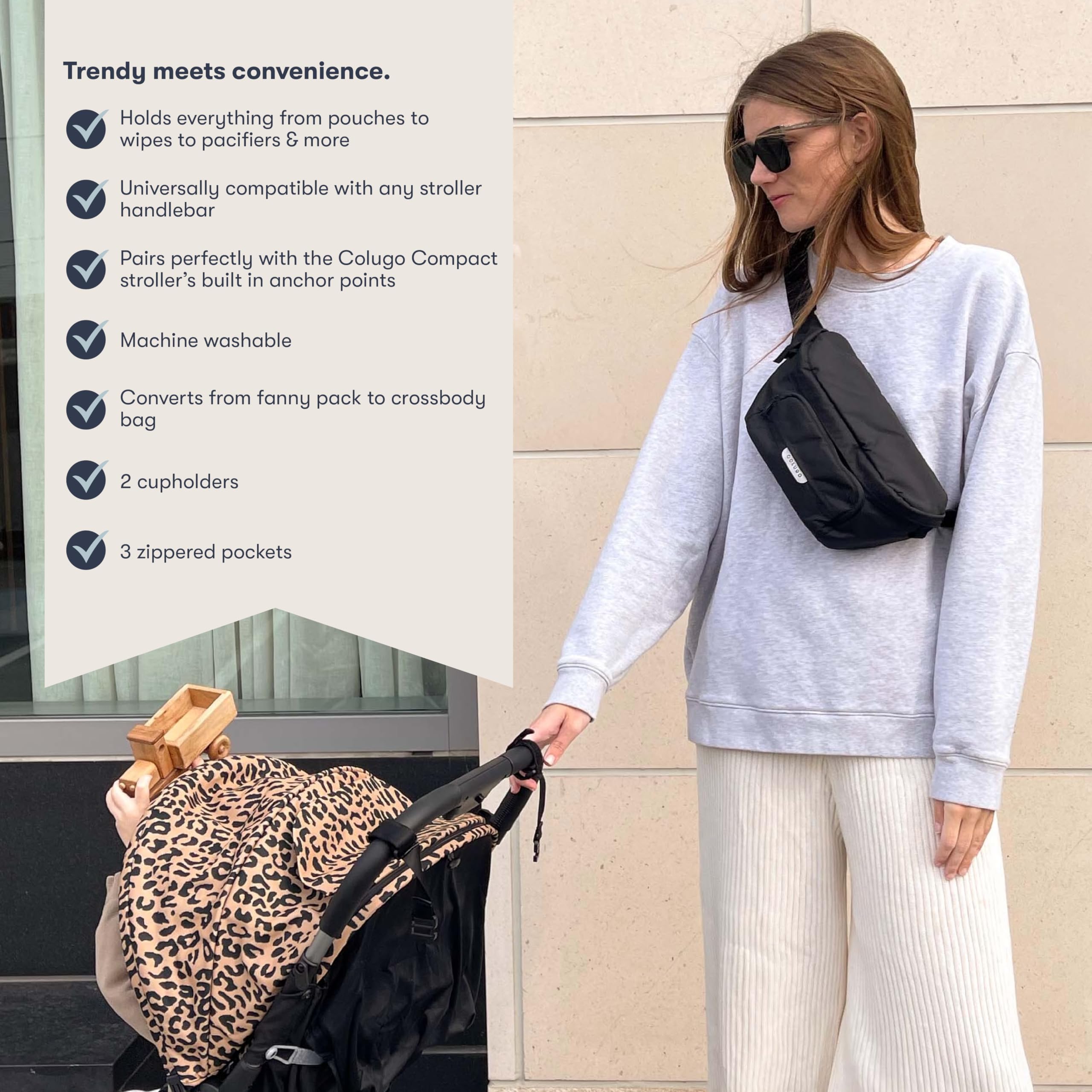 Colugo On-The-Go Stroller Organizer zippered pocket securely stores keys and small essentials