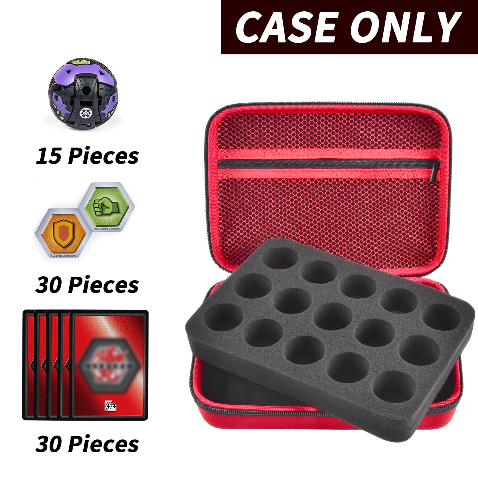 Comecase Bakugan interior shows foam padding guarding figures during travel