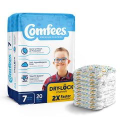 Comfees CMF-7 diaper side view shows a snug, secure fit for active babies.