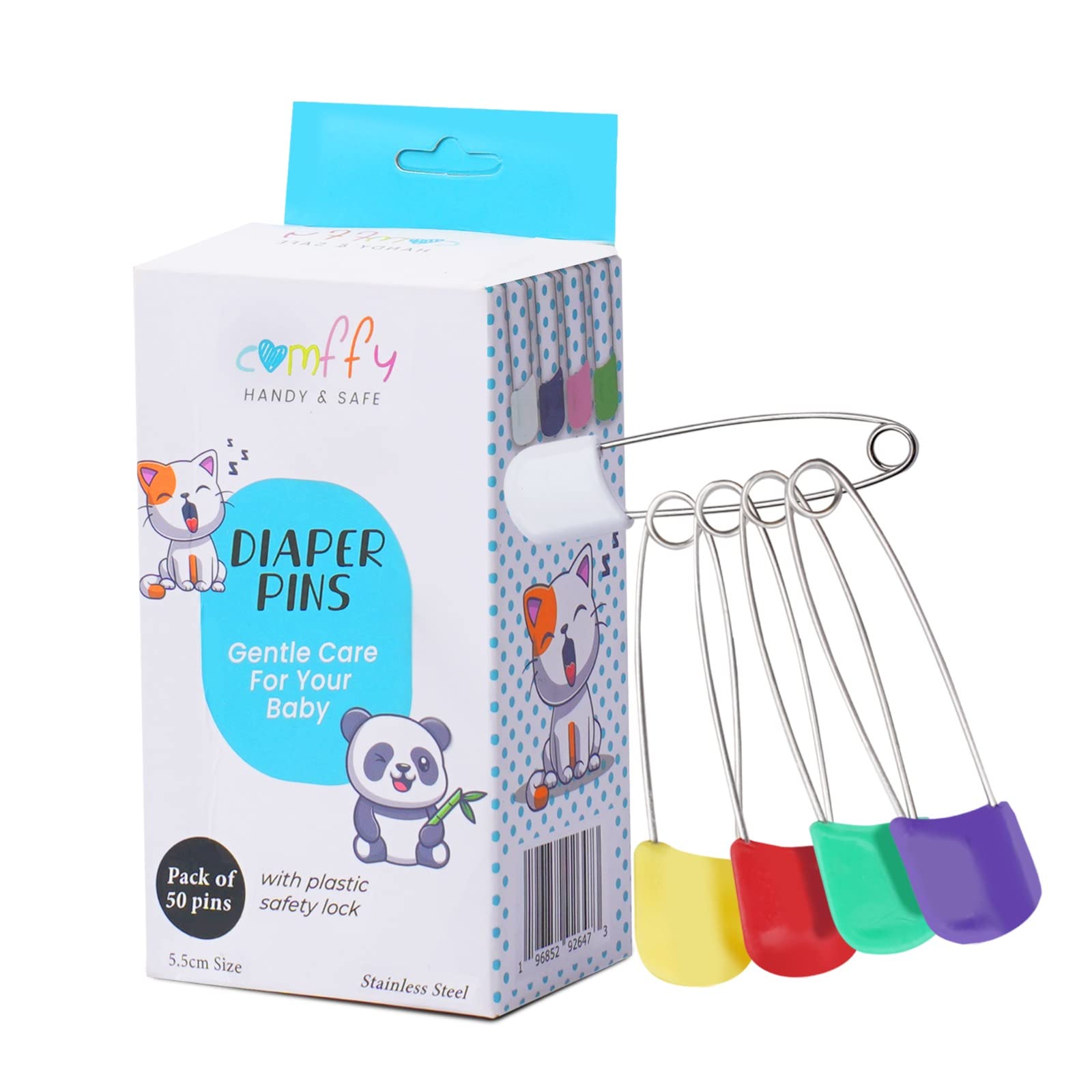Comffy diaper pins pack with durable safety pins for cloth diapering.