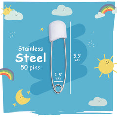 Comffy diaper pins plastic head close-up showing secure locking for safety.