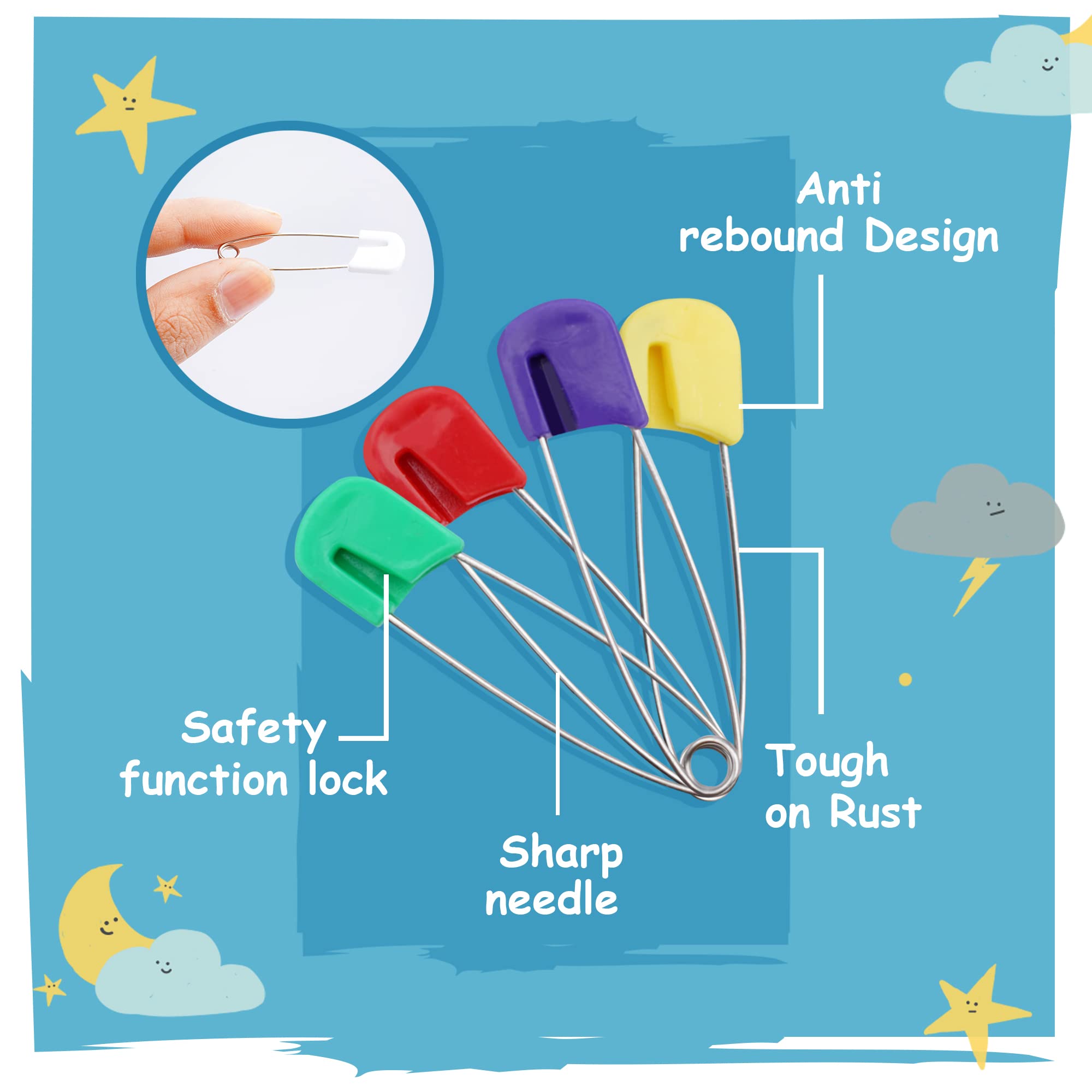 Comffy diaper pins stainless steel design highlights rust-resistant construction.