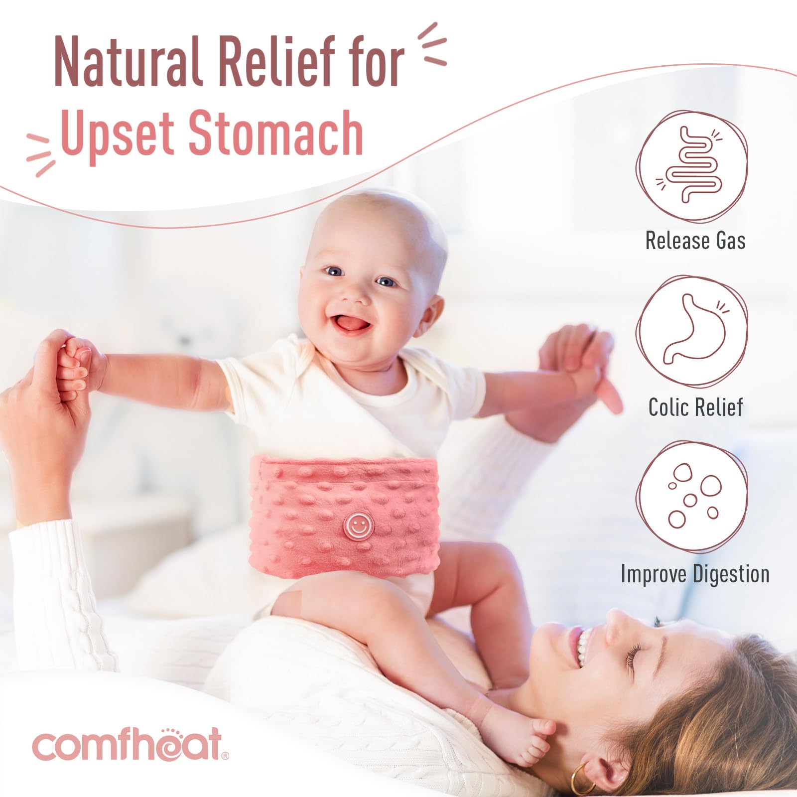 Comfheat flaxseed pack close-up, showcasing natural heat for soothing tummy relief.