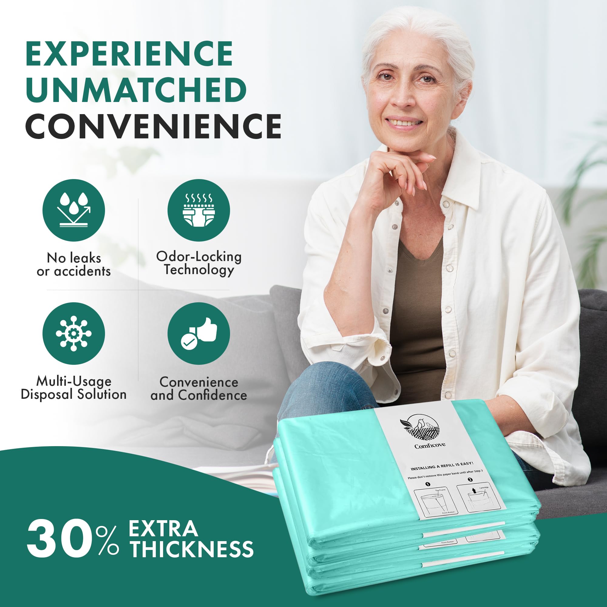 COMFICOVE continuous-roll liner showing easy customization to any bag size.