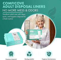 COMFICOVE hands-free disposal system demonstrates clean, mess-free waste management.