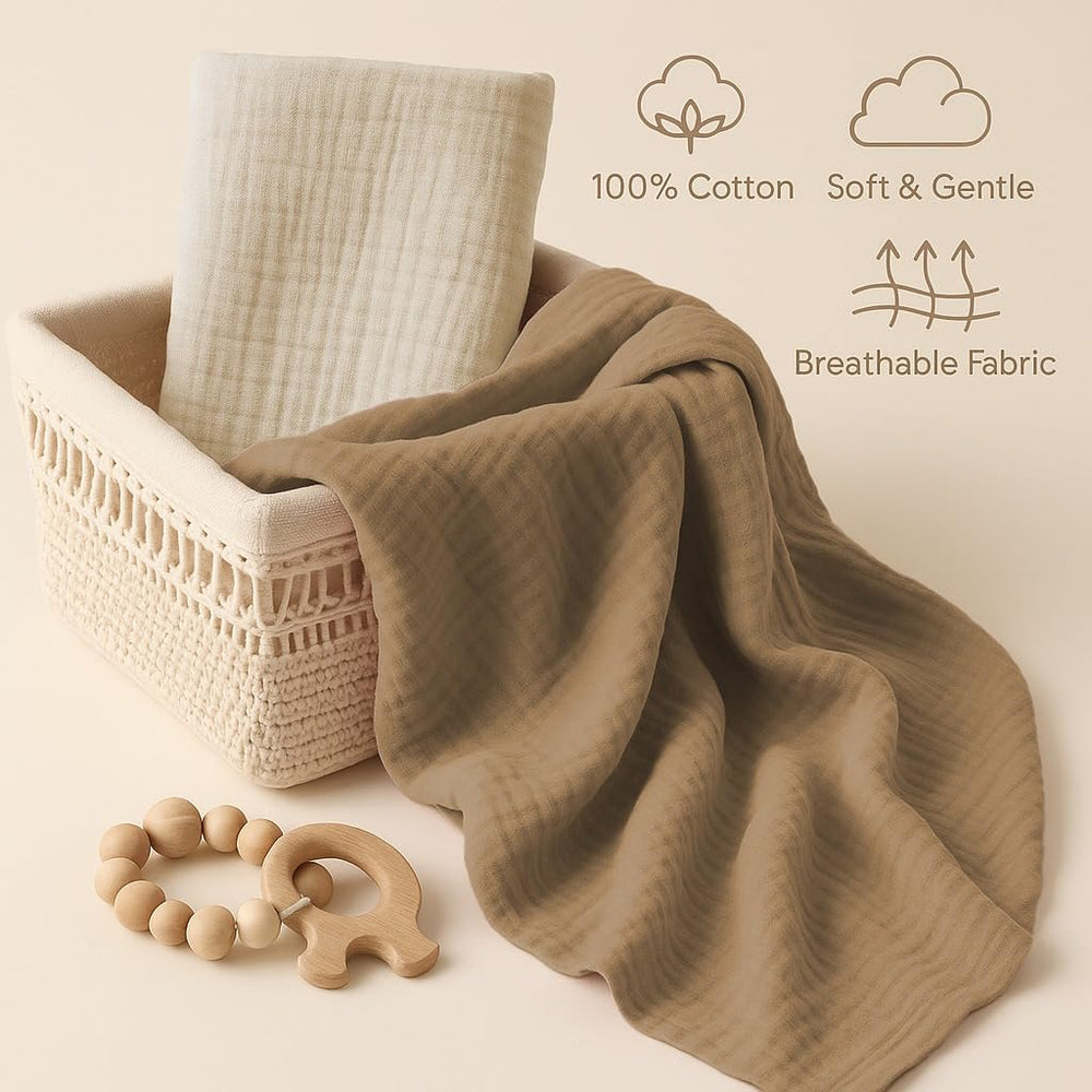 Comforista muslin swaddle versatile blanket used as nursing cover or burp cloth.
