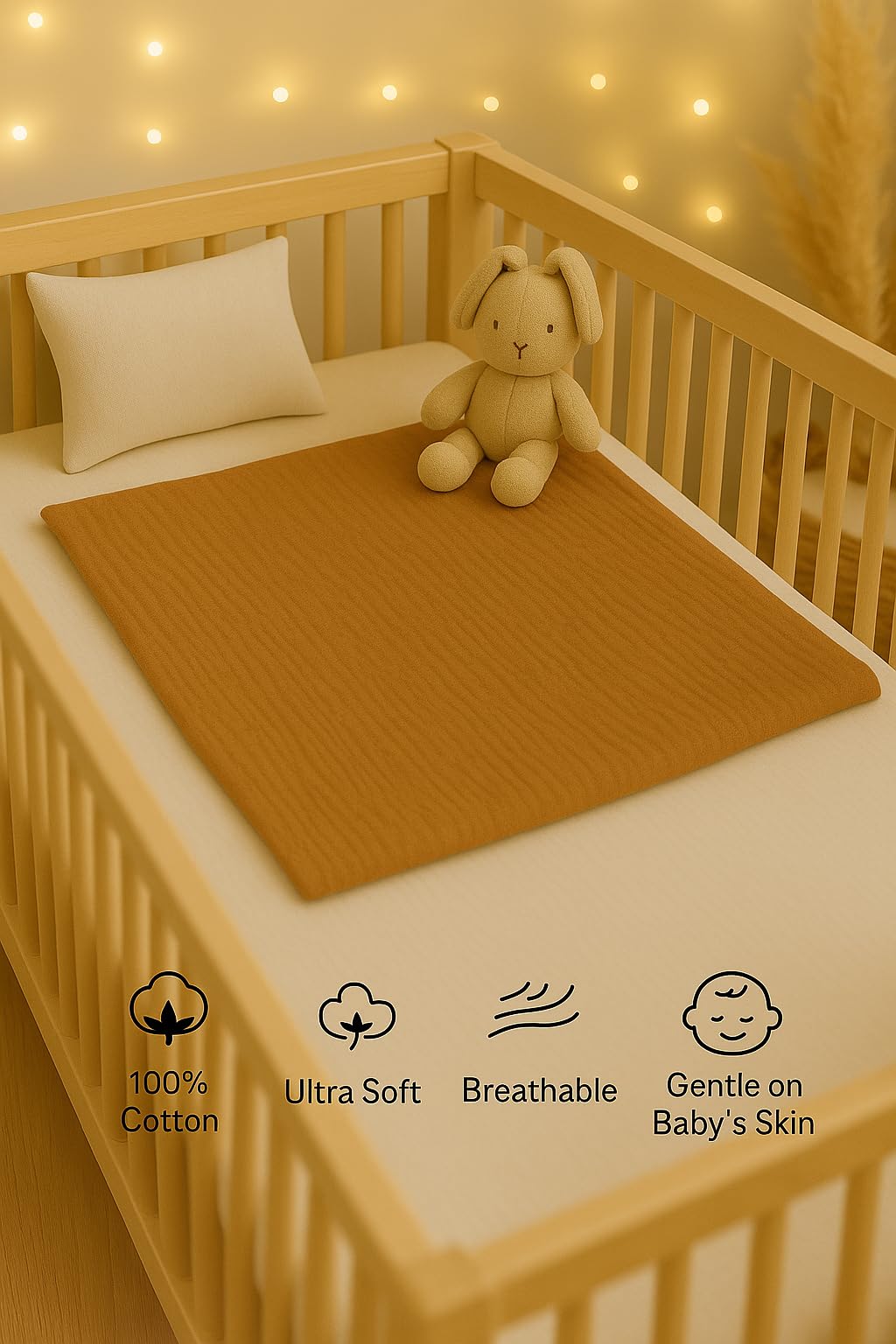 Comforista muslin swaddle neutral colors complement nursery decor.