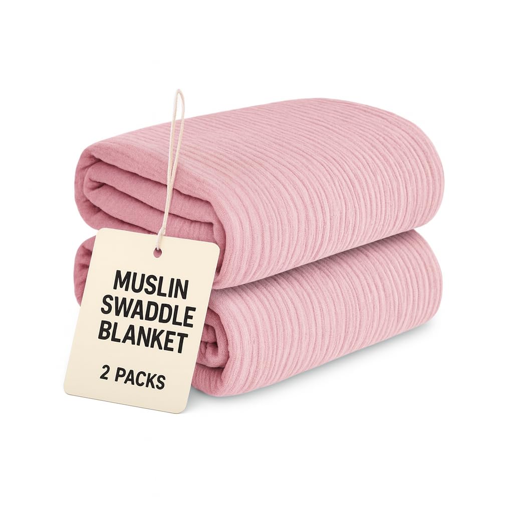 Comforista Muslin Swaddle Pink Flatlay shows breathable fabric for newborn comfort.
