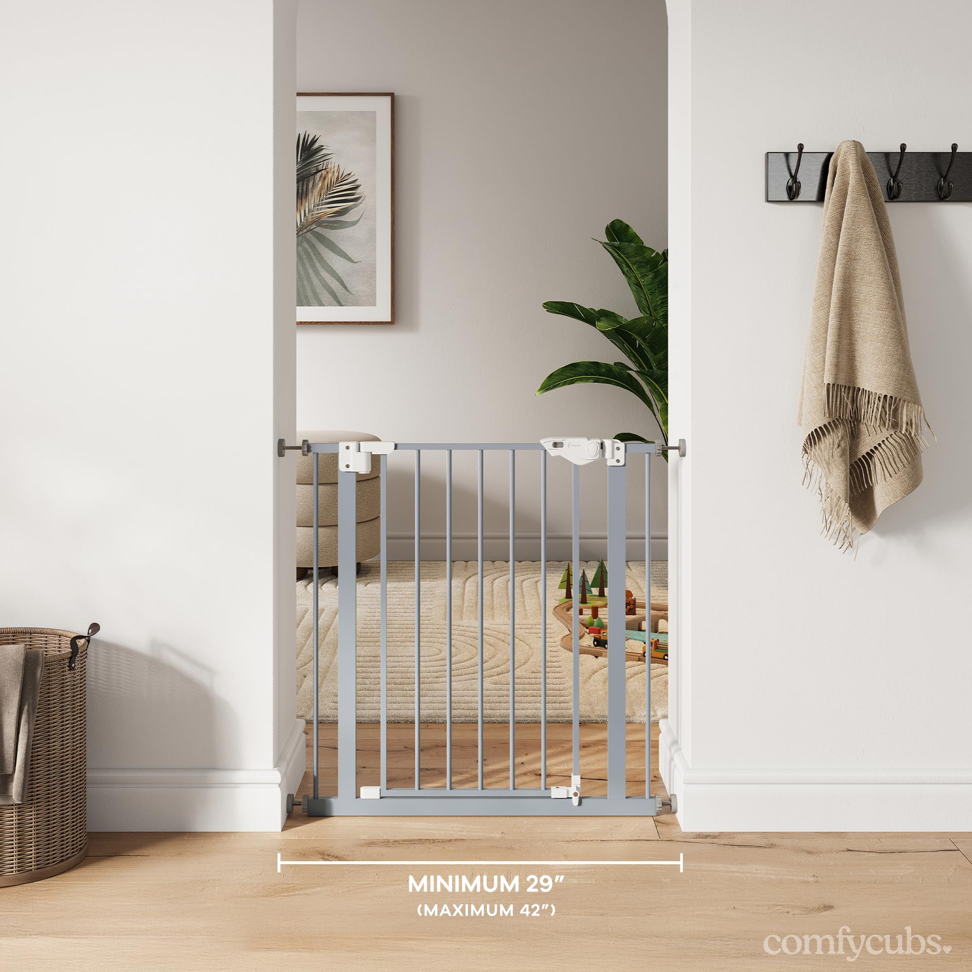 Comfy Cubs gate with 3 extensions demonstrates versatile fit for varied spaces