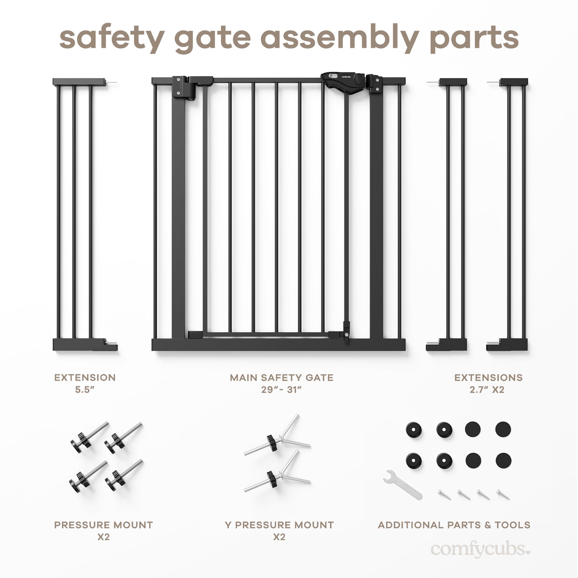 Comfy Cubs black finish gate – stylish, neutral look for modern interiors.