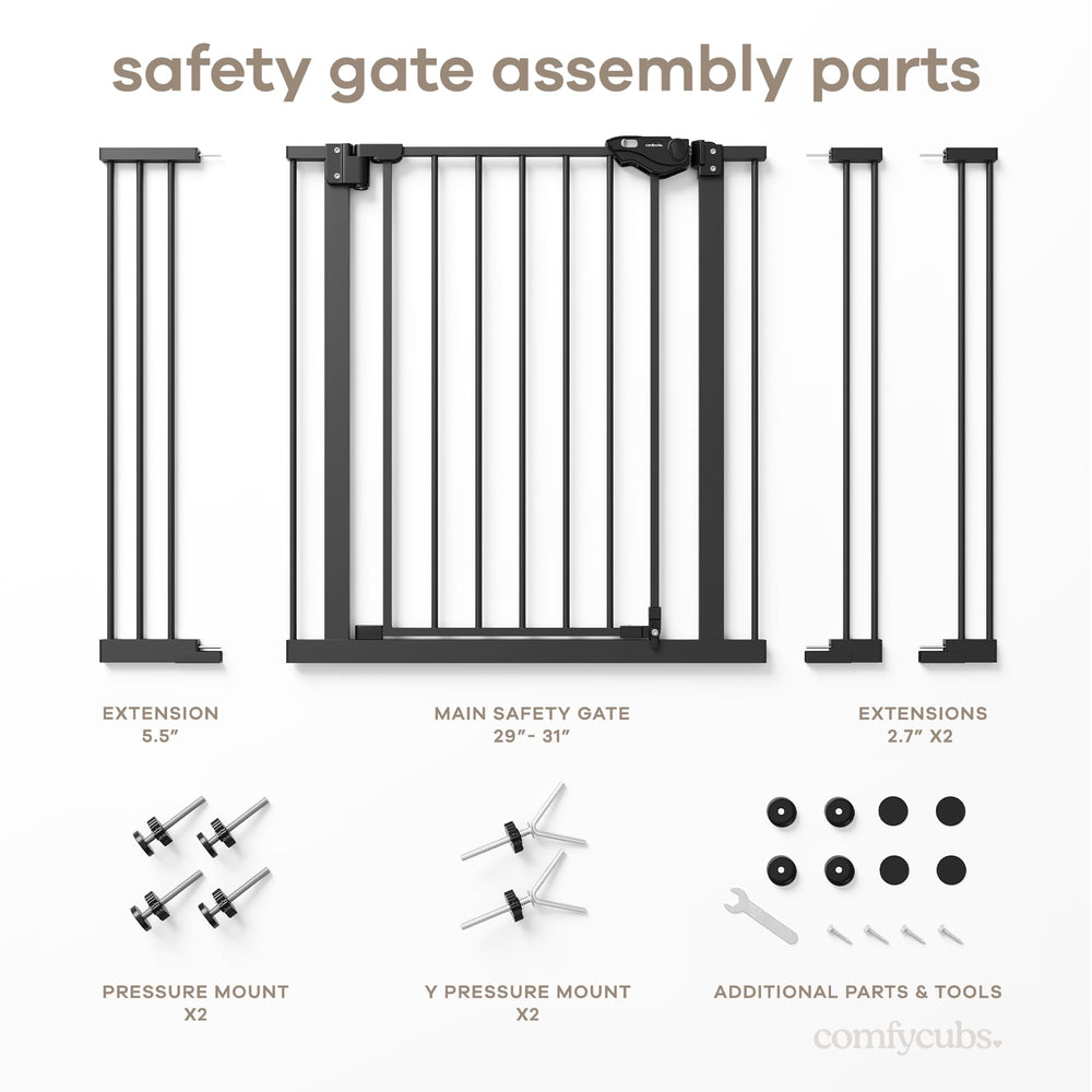 Comfy Cubs black finish gate – stylish, neutral look for modern interiors.