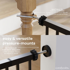 Comfy Cubs safety gate stair-use – sturdy steel design supports stair safety and pets.
