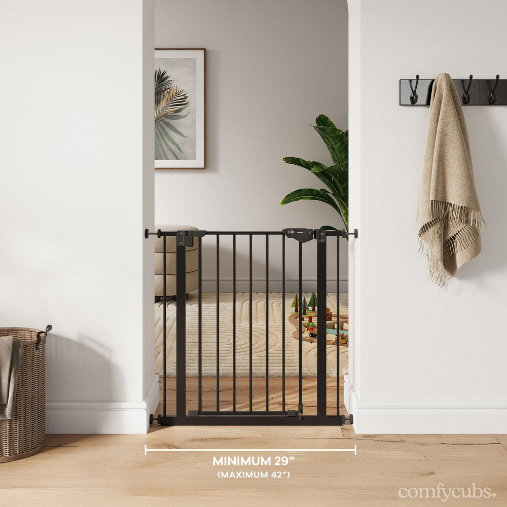 Comfy Cubs baby safety gate walk-through – convenient doorway access while supervising little ones.