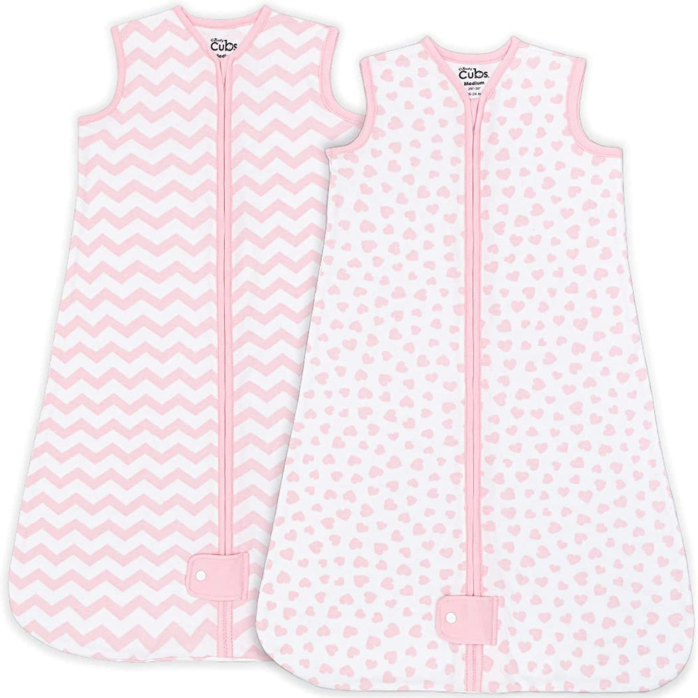 Comfy Cubs baby sleep sack pink front view, breathable cotton for all-night comfort.