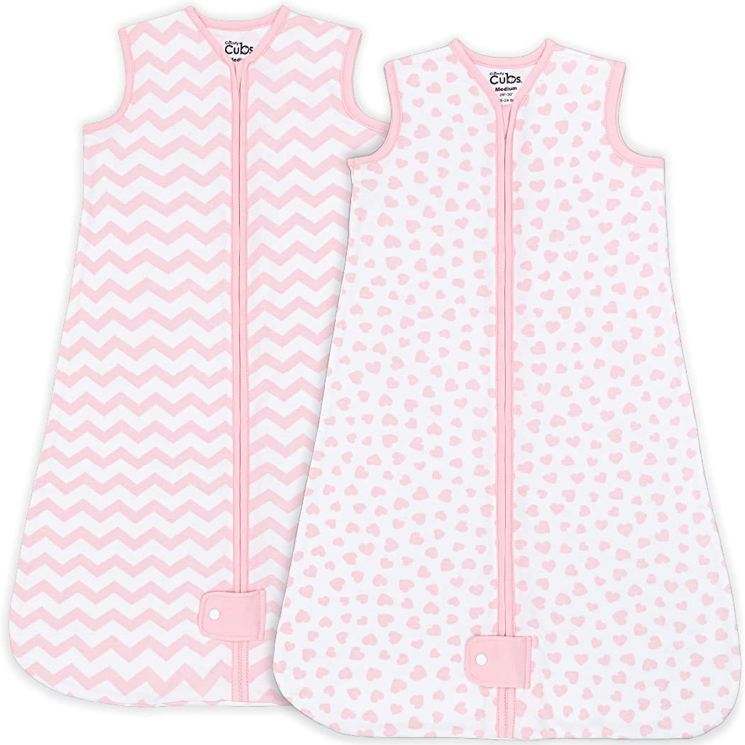 Comfy Cubs baby sleep sack pink front view, breathable cotton for all-night comfort.