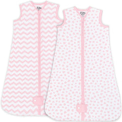 Comfy Cubs baby sleep sack pink front view, breathable cotton for all-night comfort.