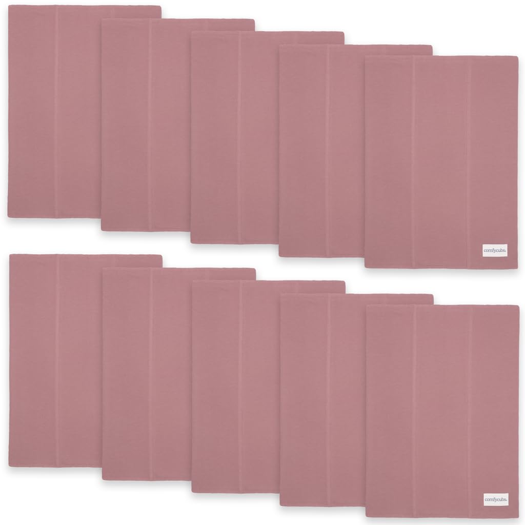 Comfy Cubs 10-pack burp cloths packaging view highlighting premium 6-layer cotton protection.