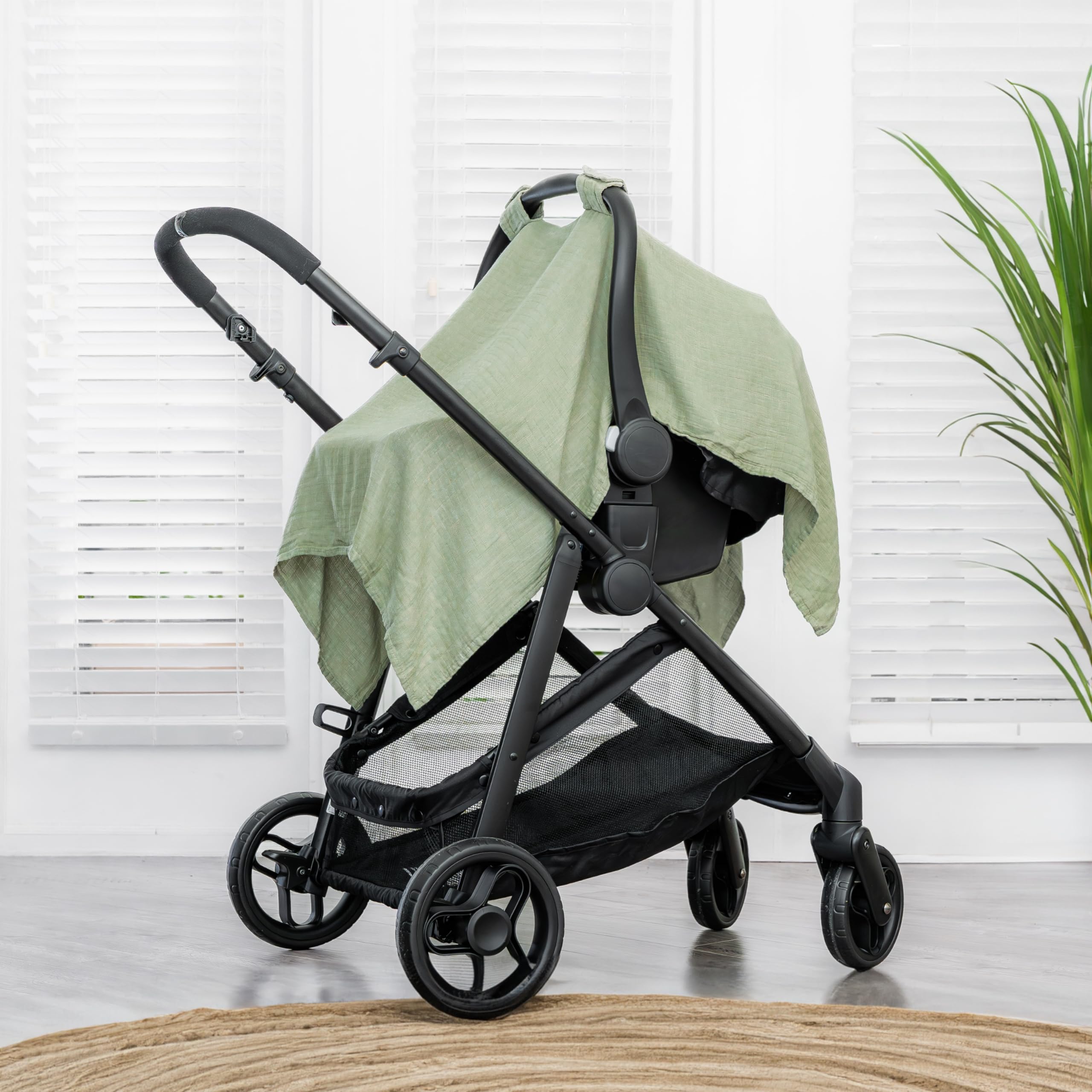 Comfy Cubs car seat cover sage design universal fit protects from sun and bugs.