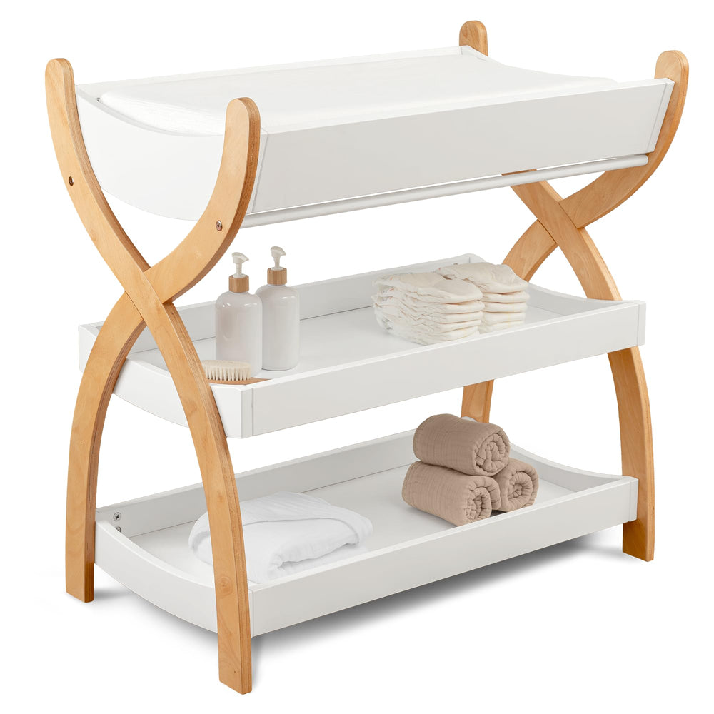 Comfy Cubs changing table front view highlights sturdy construction for daily diaper changes.