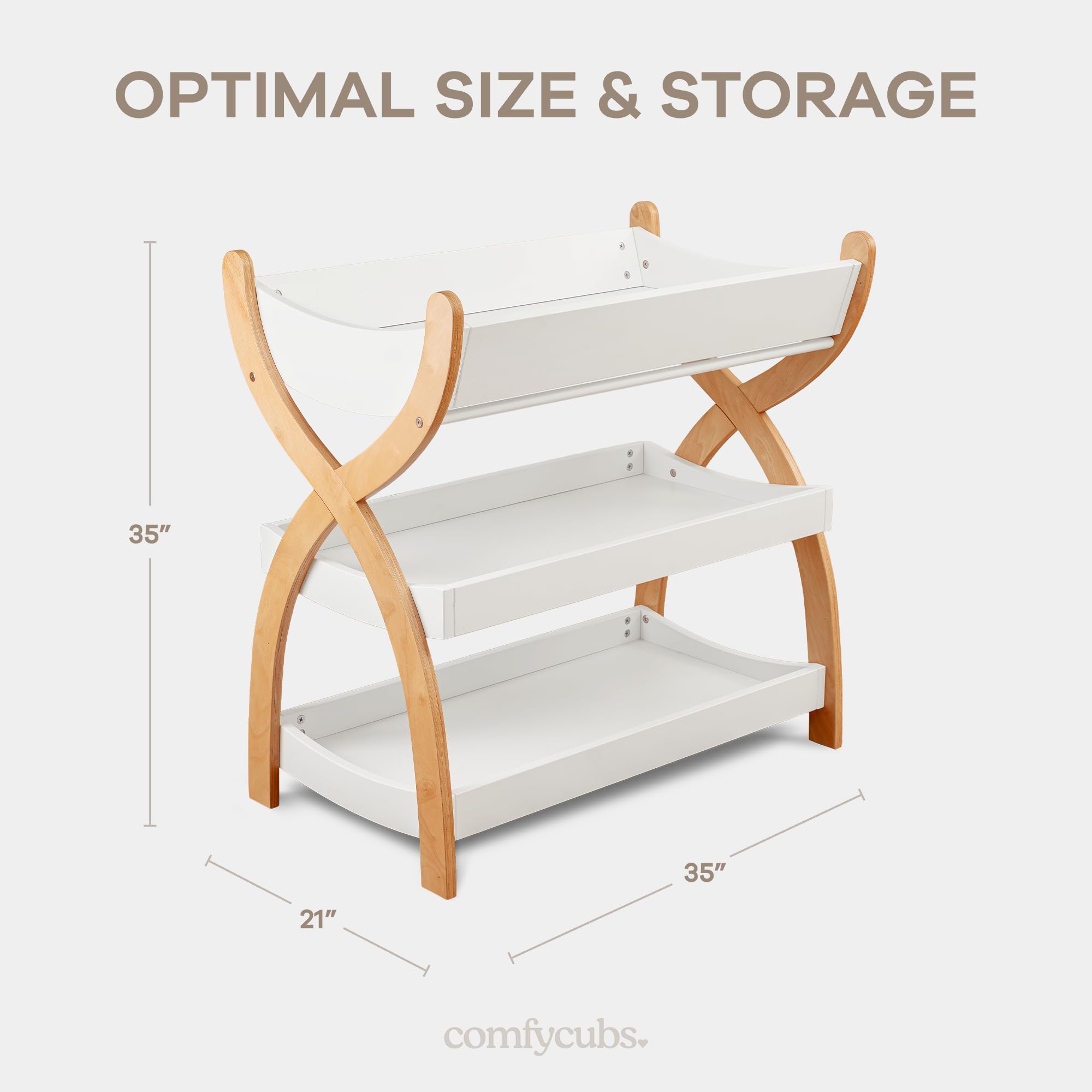 Comfy Cubs changing table daily-use highlights easy assembly for busy parents.