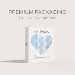 Comfy Cubs Easy Swaddle 3-pack packaging highlights convenient, on-the-go baby care.
