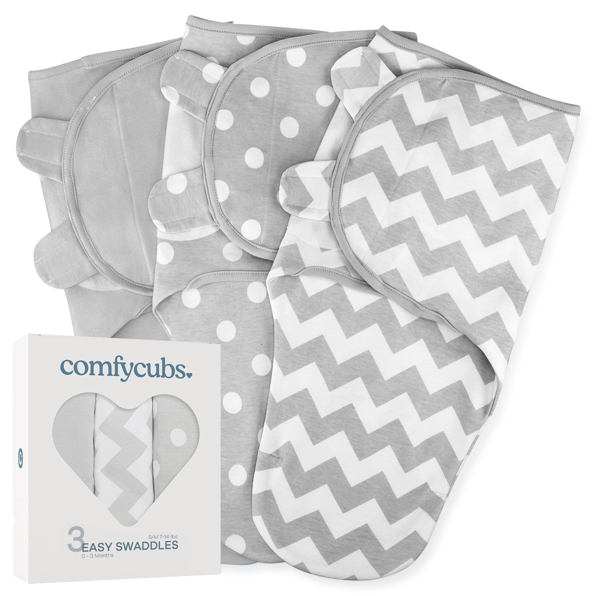 Comfy Cubs Easy Swaddle Blanket 3-Pack boxed for convenient newborn wrap.