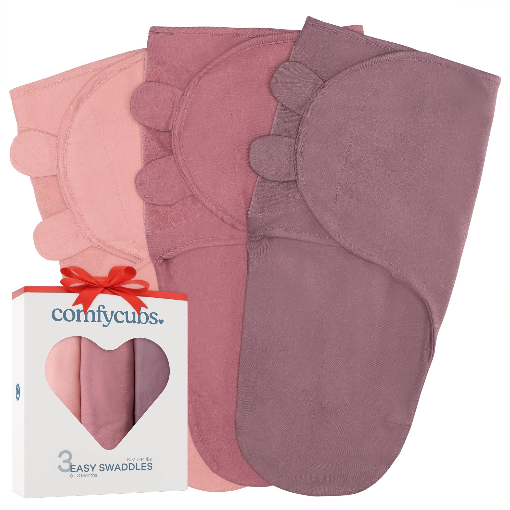 Comfy Cubs Easy Swaddle Blanket 3-pack front view shows soft 100% cotton newborn wrap for calm sleep