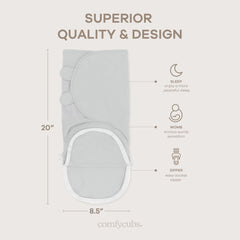 Comfy Cubs Easy Swaddle Nomadic Blue pack demonstrates durable, machine-washable sleep blankets for busy parents.