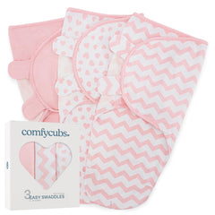 Comfy Cubs Easy Swaddle Pack pink three-pack for on-the-go swaddling.