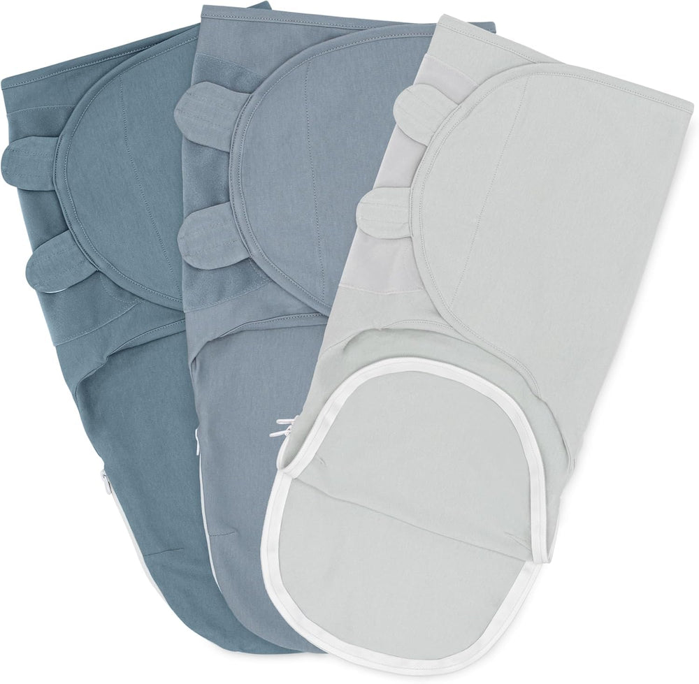 Comfy Cubs Easy Swaddle Stone pack shows a breathable 100% cotton wrap for newborn comfort.