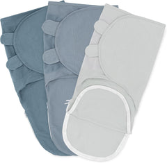 Comfy Cubs Easy Swaddle Stone pack shows a breathable 100% cotton wrap for newborn comfort.