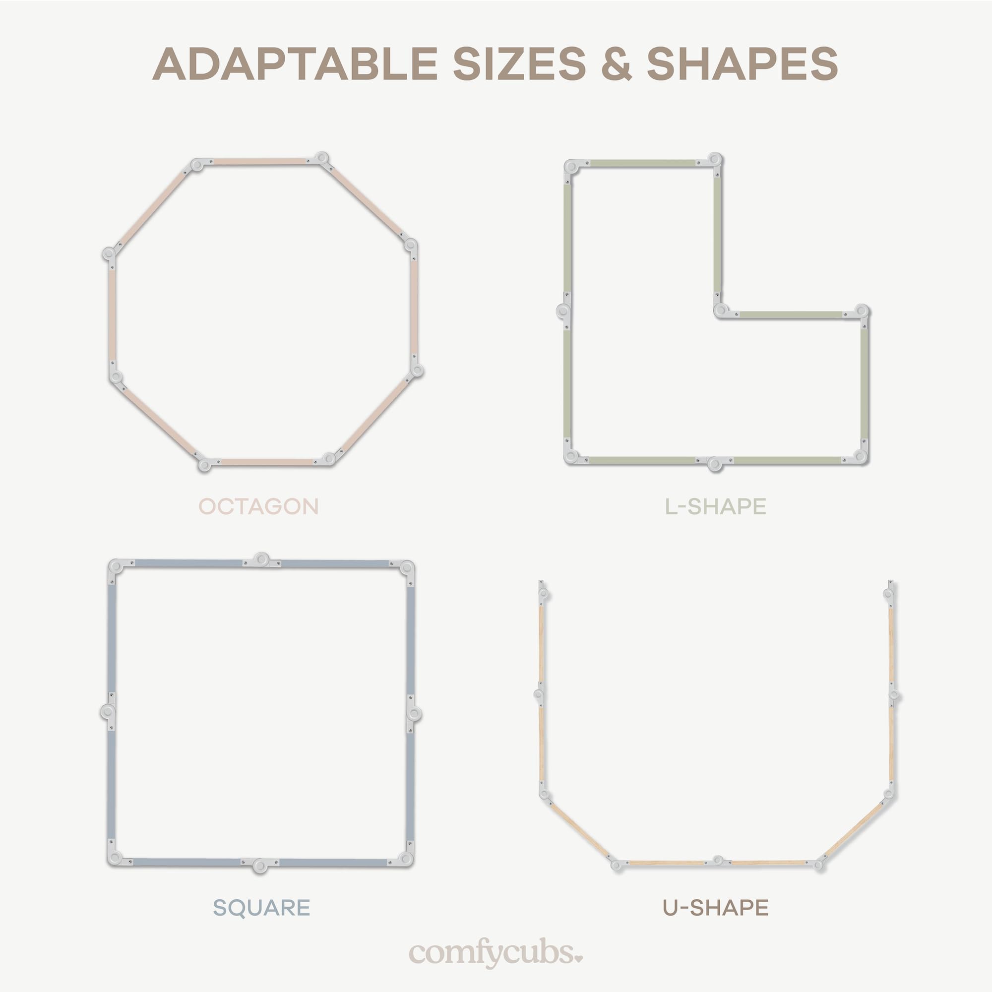 Comfy Cubs extendable playpen length extended to 228 inches for large spaces