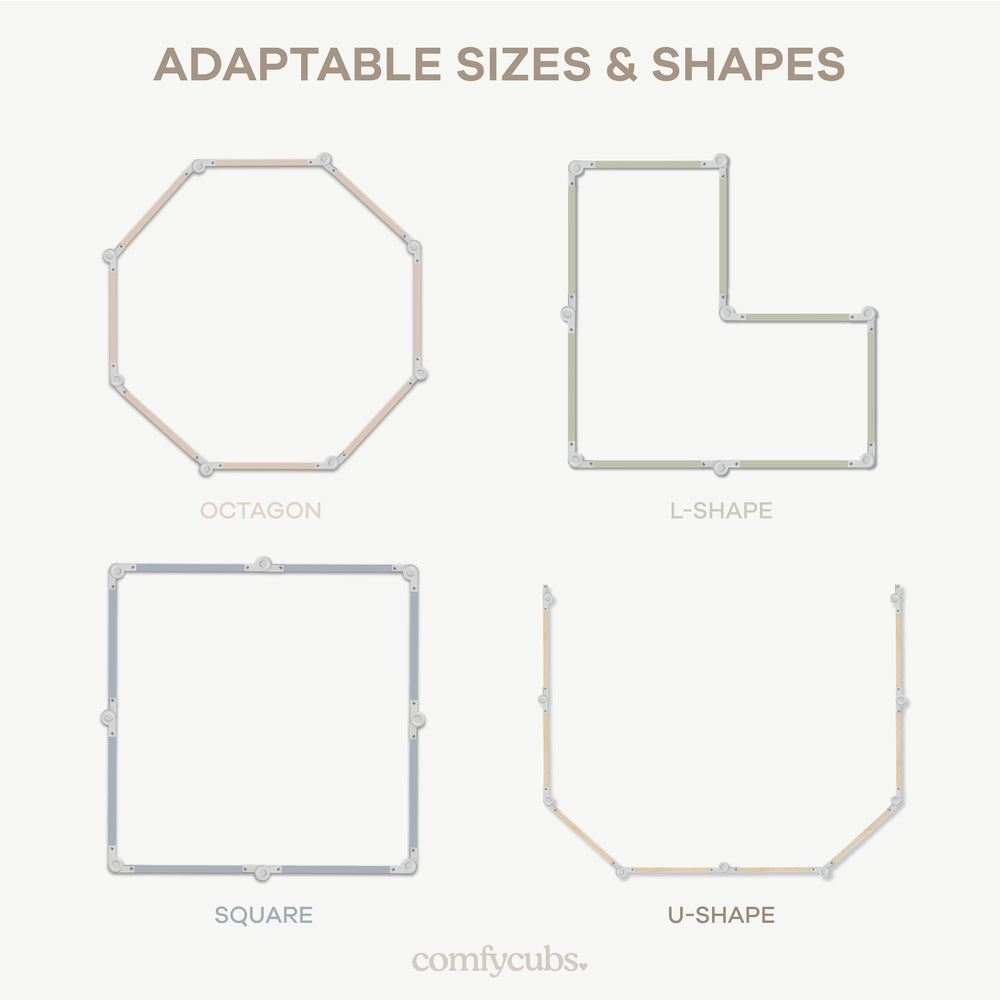 Comfy Cubs extendable playpen length extended to 228 inches for large spaces