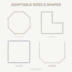 Comfy Cubs extendable playpen length extended to 228 inches for large spaces