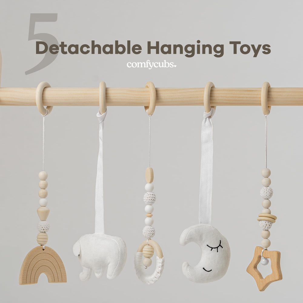 Comfy Cubs five sensory toys engage baby's sight, touch, and curiosity.