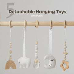 Comfy Cubs five sensory toys engage baby's sight, touch, and curiosity.