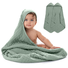 Comfy Cubs hooded towel 2-pack front view shows generous 32x32 inch coverage for growing babies