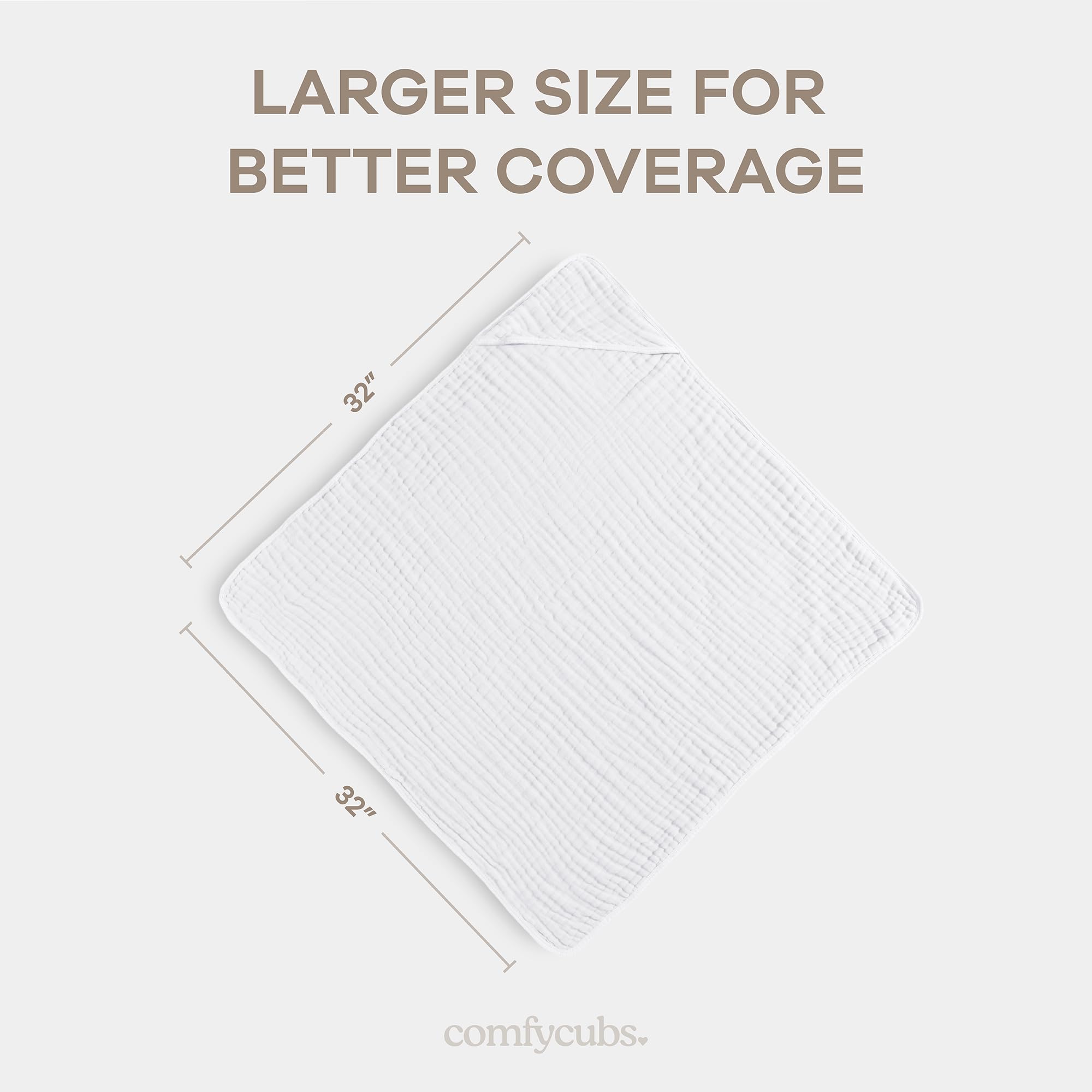 Comfy Cubs 32x32 towel showing large coverage from head to toes.