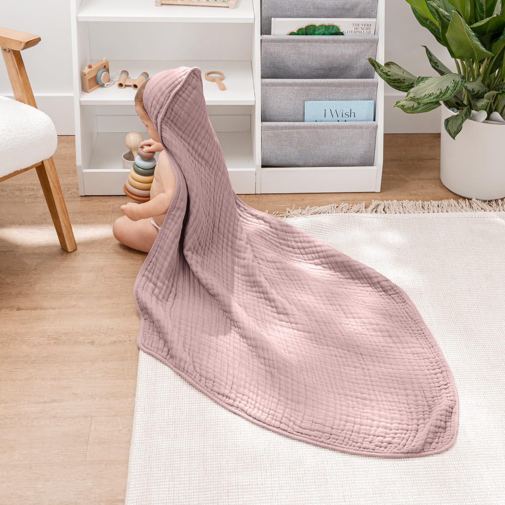 Comfy Cubs hooded towel 32x32 size offers ample coverage for growing babies and kids.