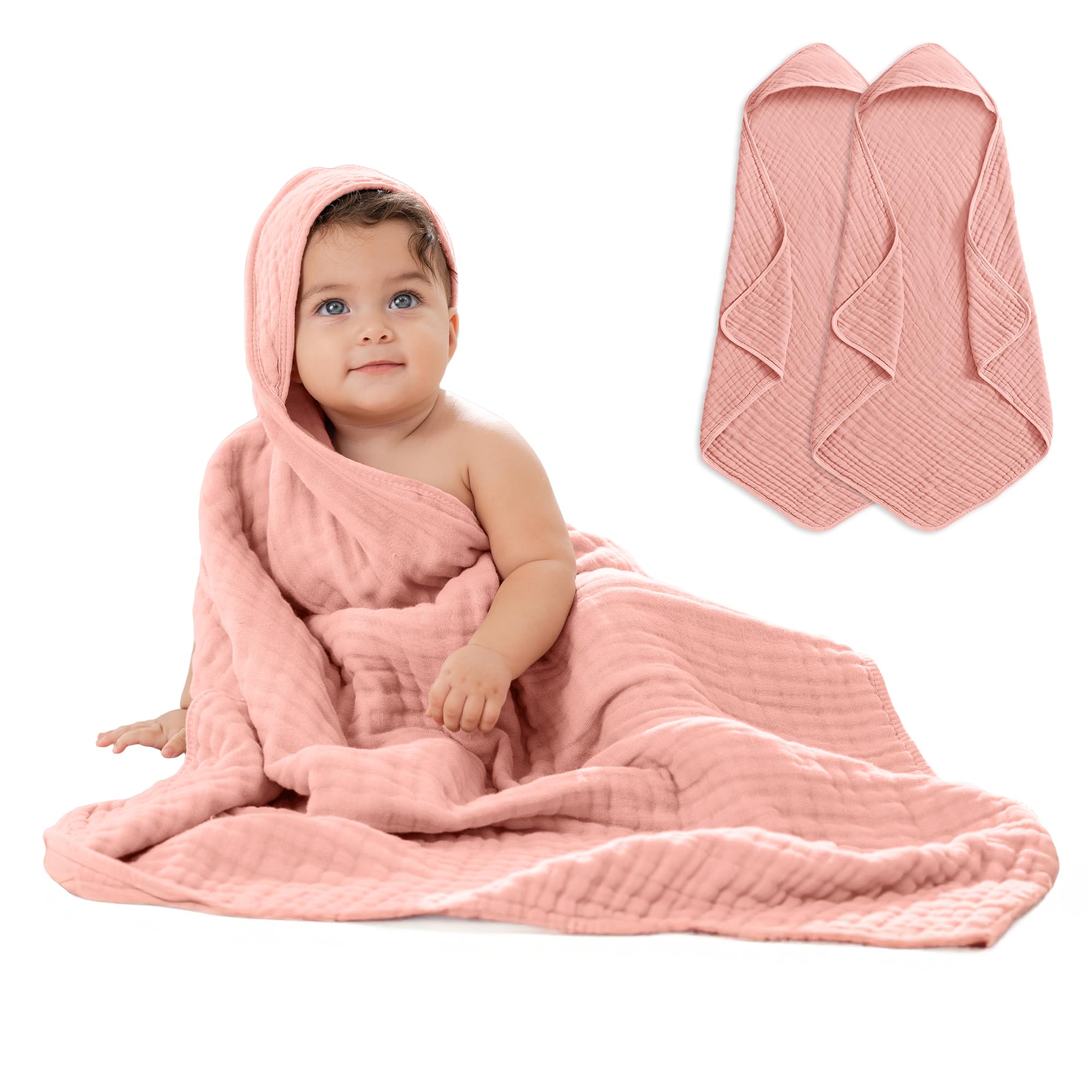 Comfy Cubs hooded towel shows 6-layer muslin closeup for durable warmth