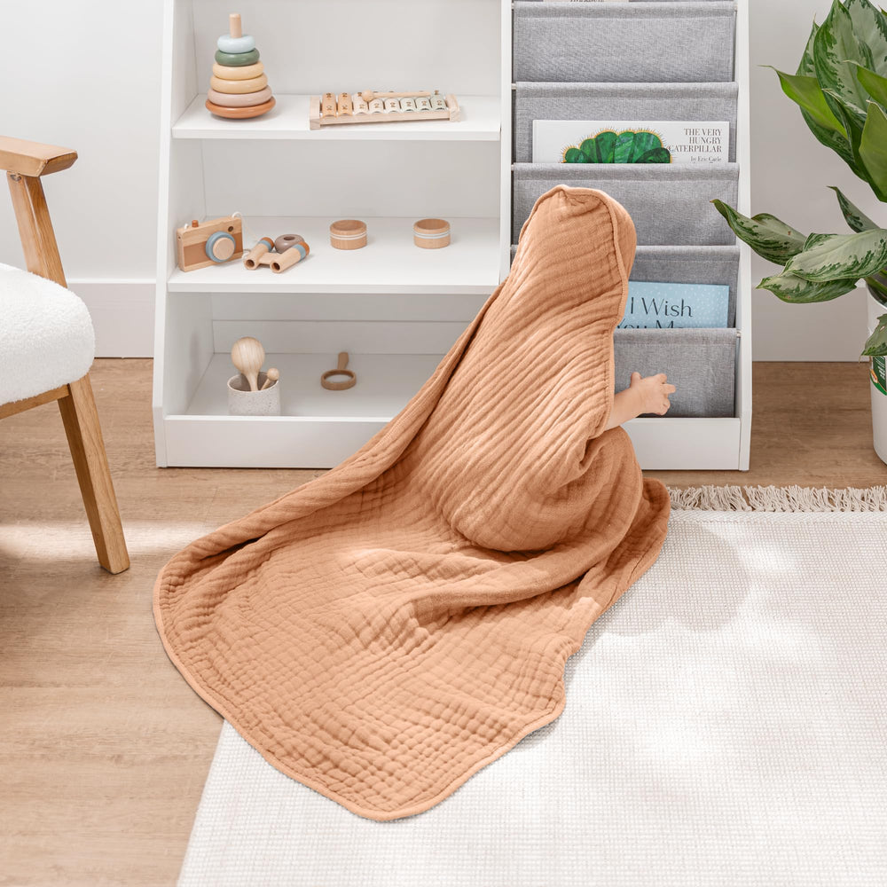Comfy Cubs hooded towel caramel absorbs moisture for fast post-bath drying