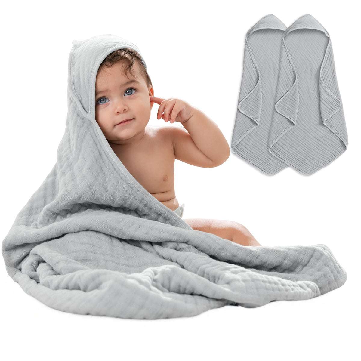 Comfy Cubs hooded towel close-up highlights the 6-layer design for durability and softness.