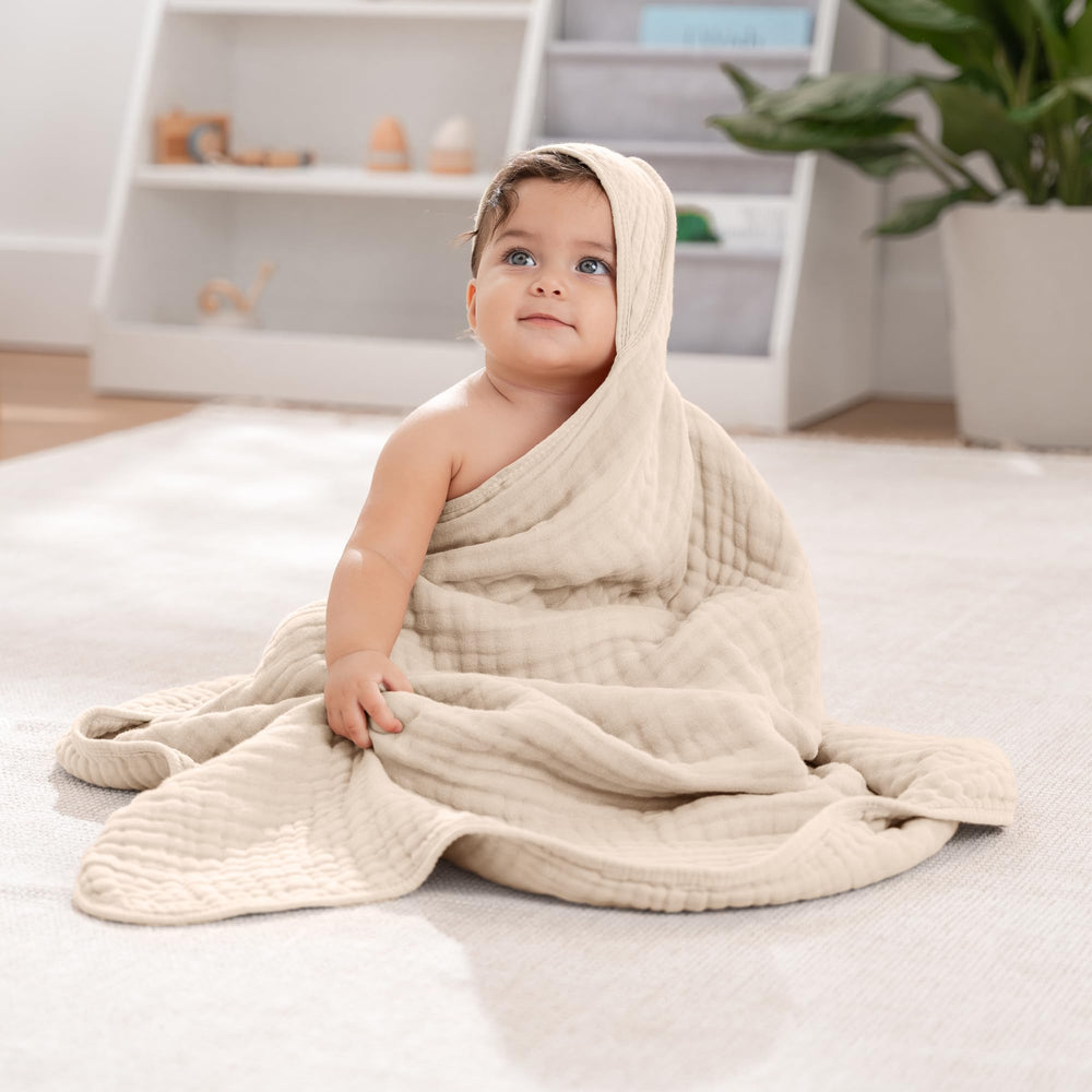 Comfy Cubs hooded towel color cedar-sand displays stylish unisex option for bath time