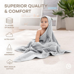 Comfy Cubs hooded towel color swatch in Heather Blue conveys unisex style for bath time.