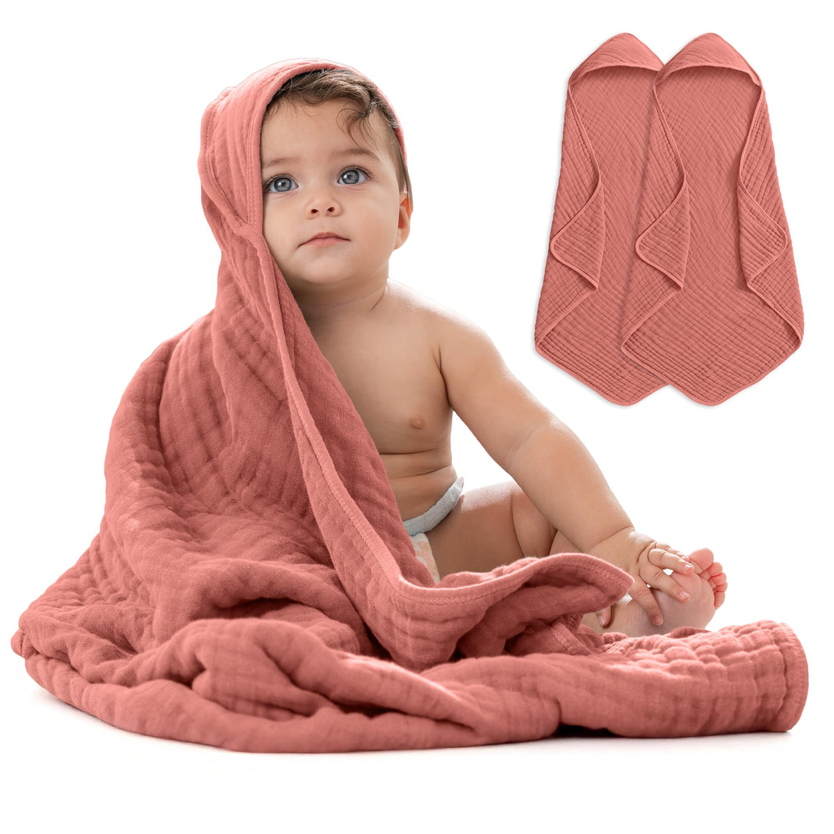 Comfy Cubs hooded towel in dusty rose offers warm bath time comfort.