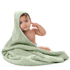 Comfy Cubs hooded towel laid flat, showcasing its plush 6-layer muslin for quick drying.